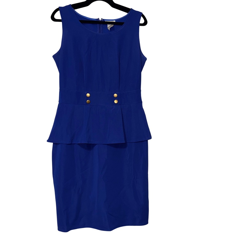 Monroe & Main Peplum Sheath Dress Womens 10 Royal Blue Polyester Spandex